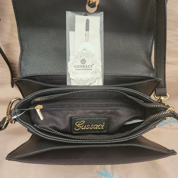 GUSSACI Collection Vegan Leather Shoulder bag New with Tags Piton/Black - Picture 8 of 10